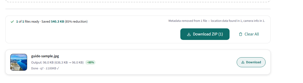photo metadata stripped after compression